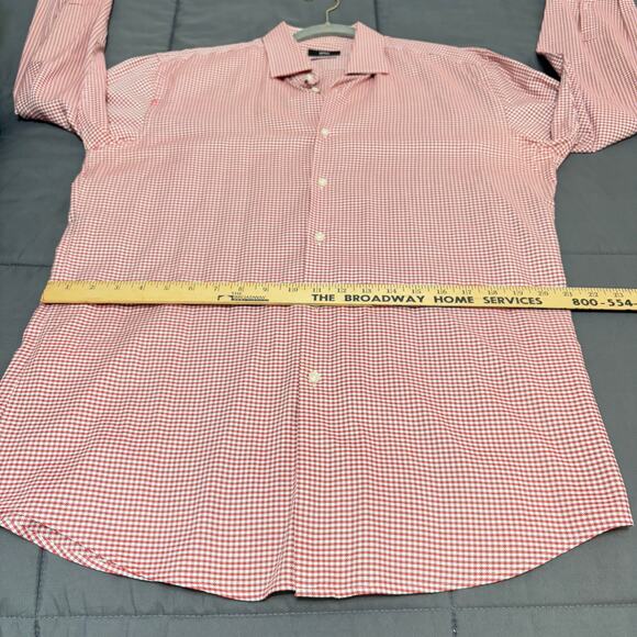 Hugo Boss Printed Dress Shirt Slim Res Checkered Men’s 17 Collared Button Down - Picture 5 of 14